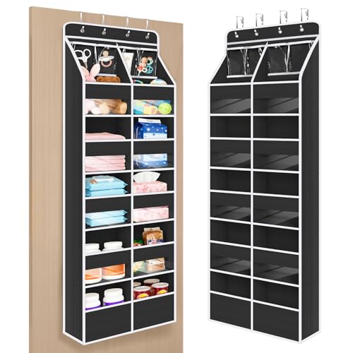 Univivi 6-Shelf Over Door Hanging Organizer Fabric Door Storage for Baby Nursery Nursery Closet Cabinet Wall Mount Hanging Storage Organizers with 10 Deep Pockets and 4 Small PVC Pockets(Black) - color: Black (Upgraded), size: 6 LAYER