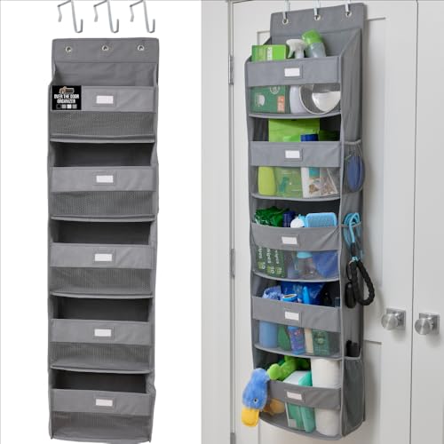 GORILLA GRIP Over The Door Organizer Storage, 5 Deep Hanging Shelves, Holds 50lbs, Closet Organizers Shelf for Bedroom, Shoes, Bathroom, Nursery, Dorm Essentials, 3 Metal Hooks, 58x15 Inches, Gray - color: Grey, size: 5 Shelf