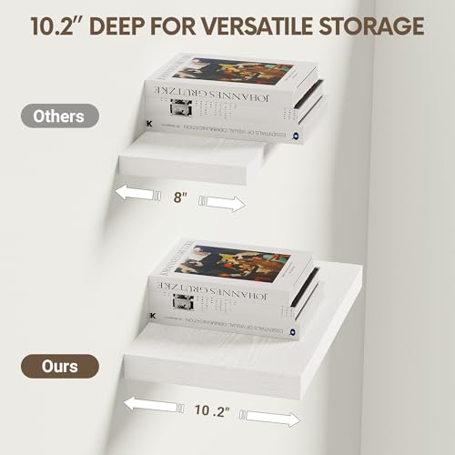 Vivelove 10 in Deep Floating Shelves for Wall, 10.2" x 10.2" x 1.5" Shelves for Room Wall Mounted, 1.5 Inch Thick Shelf for Bathroom Bedroom Kitchen Book Room, Modern Farmhouse Decor, Set of 2, White - color: White, size: 10.2”Wx10.2”Dx1.5”H