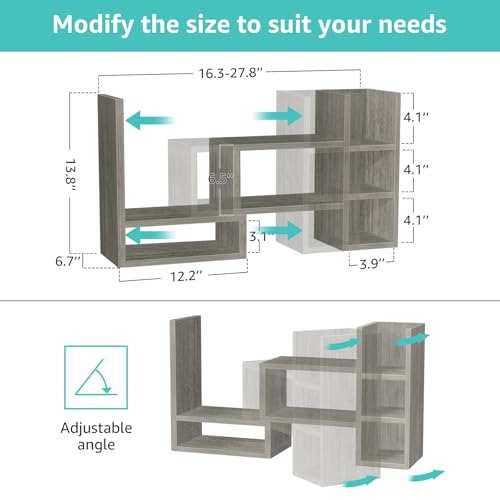 NUTIKAS Desk Shelves Desktop Organizer Shlef - Grey Office Organization for Top of Desk Organizers and Accessories Corner Bookshelf Table Top Shelving Small Hutch Decorations for Office - color: Grey