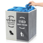 Shoe Cover Box Dispenser Foldable Storage Bin Holder with Used Shoe Covers and Welcome Please or Remove Sign for Open House Supplies(Beige, Gray) - color: Beige, Gray