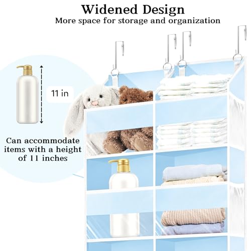 Blue Over the Door Organizer 5 Tiers, Extra Large Behind Door Storage of 10 Compartments, 80 lbs Weight Capacity Hanging Storage Organizer with Clear Window Kids Toys, Shoes, Diapers, Room storage - color: Blue - 5 Tiers
