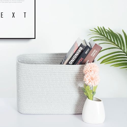 MINTWOOD Design 3-Pack Decorative Woven Storage Baskets for Shelves, Cube Bin Box for Organizing Books, Shoes, Dog Toys, Pantry Closet and Living Room Organizer, Light Gray Mix - color: Light Gray Mix