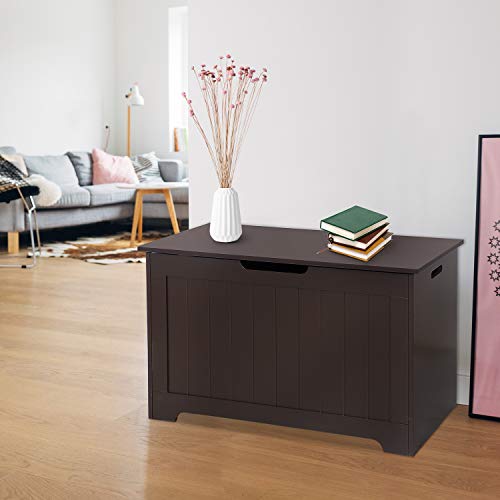 JungleA 30'' Storage Chest, Large Wooden Storage Box Shoe Storage Bench, Chests Organizers w/2 Safety Hinges, Blanket Storage Trunk for Living Room, Bedroom, Entryway,Espresso - color: Espresso, size: 30''