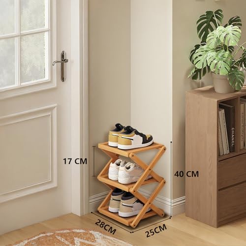 YYW Shoe Rack, Foldable Bamboo Shoes Shelf, Freestanding Shoe Storage Organiser for Entryway, Bedroom, Closet, Hallway - Functional, Natural Shoe Rack (Original, 3 Layers) - color: Original, size: 3 layers