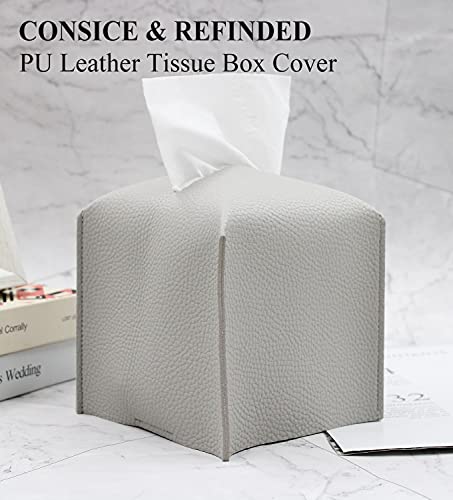 Livelab Tissue Box Cover Holder, Square Modern Decoration PU Leather Facial Tissues Case Roll Paper Dispenser for Bathroom Vanity Countertop, Night Stands, Office Desk Car 5X5X5'' | Pastel Grey - color: Pastel Grey