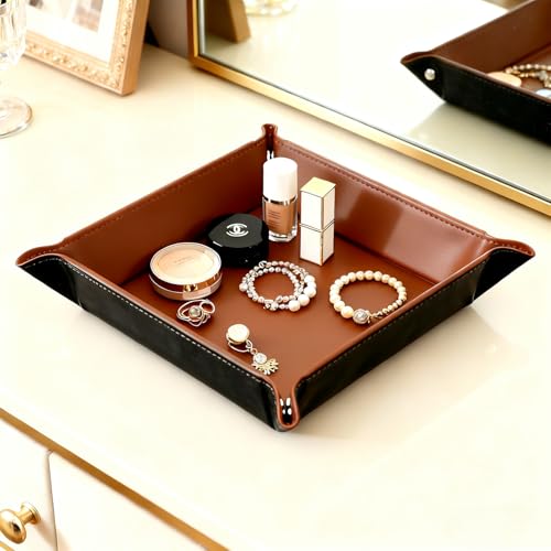 Valet Tray Organizer, 5.5" Square Catch All Tray for Men & Women - for Nightstand, Entryway,Desk & Dresser Top | Jewelry & EDC Holder for Watches, Rings, Keys, Wallet, Phone, Glasses