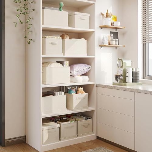 Large Collapsible Fabric Storage Bins with Lids (2-Pack) - 17.5x12x11.5 Inch Cotton Linen Organizers, Foldable Closet & Bedroom Storage Baskets with Handles, Off-White - size: XL