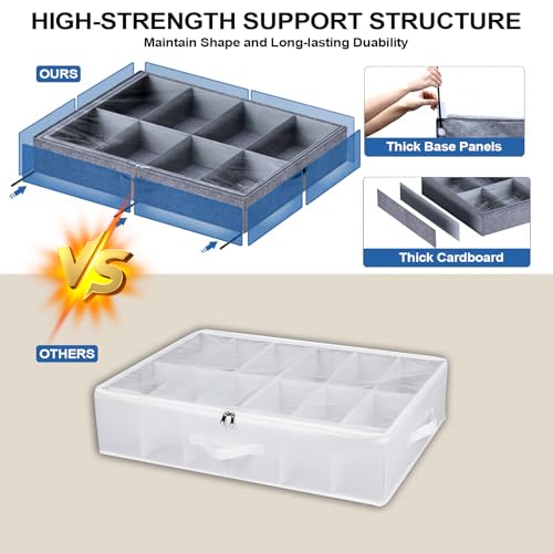 2 pc Sturdy Under Bed Shoe Storage Organizer, Underbed Shoes Closet Storage Solution with Clear Window, Breathable, With 1 Sock Bag and 20 Disposable Shoe Bags Fit 12 to 24 Pairs, Linen-like Black