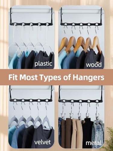 HOUSE DAY Space Saving Hangers, Black, 8 Pack, Collapsible Closet Organizer, Smart Hangers Plastic, Space Saver Hangers with 5 Holes, Sturdy Closet Organizers and Storage - color: Black, size: 8 Pack