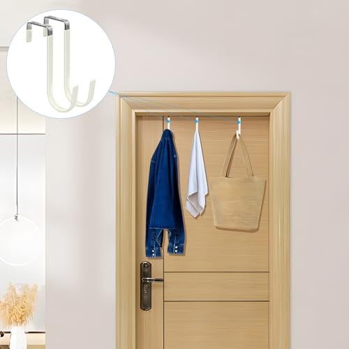 FYY Over The Door Hooks, 4 Pack Door Hangers Hooks with Rubber Prevent Scratches Heavy Duty Organizer Hooks for Living Room, Bathroom, Bedroom, Kitchen Hanging Clothes Towels Hats Coats Bags Beige - color: A Beige, size: Short, style: 4 Pack