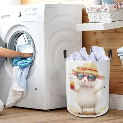 Funny Sheep Laundry Basket Animal Foldable Laundry Hamper with Handles Clothes Storage Bin for Household Bedroom Bathroom Dorms 17.3"x13.6" - color: Funny Sheep