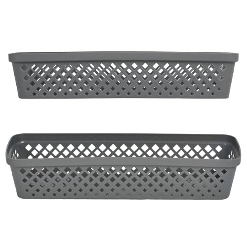 Glad Plastic Storage Basket Set - Multipurpose Drawer Trays, Kitchen Pantry Containers, and Bathroom Bins - 6 Pack Narrow Organizers, Grey - color: Grey, size: Narrow