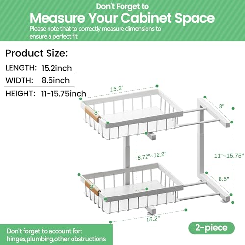 Under Sink Organizer, 2 Pack 2 Tier Expandable Height Under-Sink Bathroom Kitchen Organizers And Storage