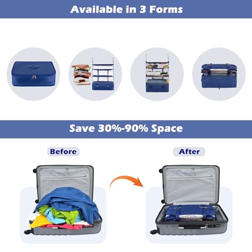 Surblue Hanging Closet Storage Bag Collapsible 3-Shelf Washable Oxford Fabric with 2 Hooks (XL 17.71 * 11.81 * 20in, Blue) - color: Blue, size: XL 17.71*11.81*20in