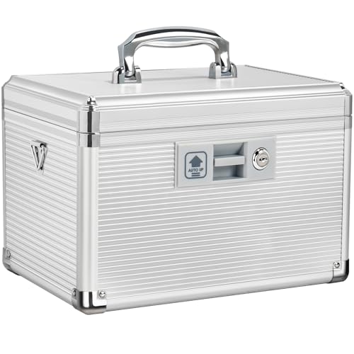 Medicine Lock Box with Key, Alluminum Alloy Box for Medication,First Aid Box with a Removeable Tray to Store Medicines & Pills for Home, Silver 12 * 7.68 * 7.87 Inch - color: Silver, size: Medium-12inch