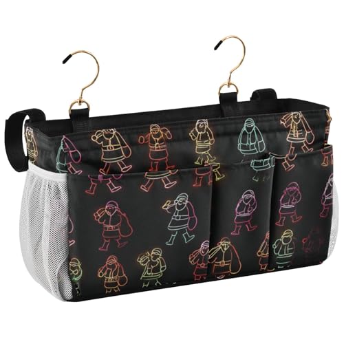 Bedside Caddy Metal Frame Hanging Organizer Bunk Bed Dorm Accessories Hook And Loop Storage Bag Large Pockets Many Neon Lights Santa Claus - color: Many Neon Lights Santa Claus