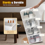 24 Pack Shoes Storage Boxes - Clear Plastic Foldable Stackable Shoe Organizer Containers Bins Holders for Closet Bedroom Small Space, 33x23x14 cm