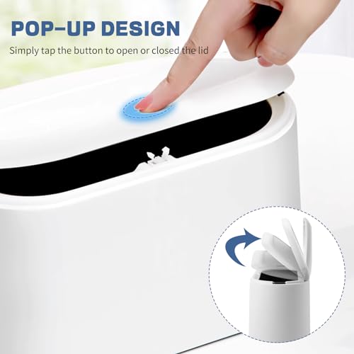 LTWQLing Mini Trash Can with Lid - Removable Small Garbage Can, Tiny Plastic Trash Bin, Pop Up Countertop Wastebasket, Counter Garbage Lint Bin for Bathroom,Office,Kitchen,Desk,Coffee Table(White) - color: White