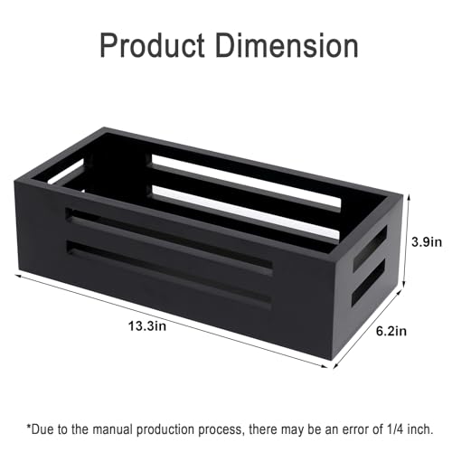 Black Bathroom Basket Wooden Toilet Tank Paper Basket with Handles-Black Decor Box-Home&Bathroom Storage Organizer