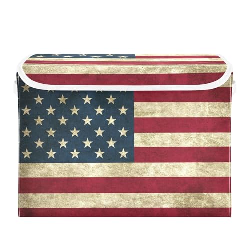 xigua American Flag Storage Bins with Lids and Carrying Handle,Foldable Storage Boxes Organizer Containers Baskets Cube with Cover for Home Bedroom Closet Office - color: American Flag