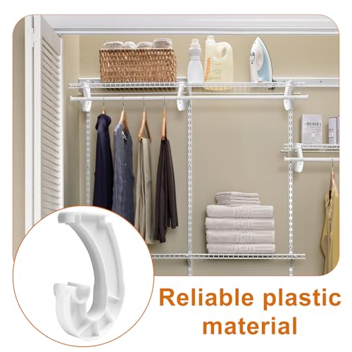 4Pcs Hanging Closet Rod Support, 3/4 Closet Shelf Rod Holder, White J-Shaped Closet Brackets for Hanging Clothes,Cabinets Storage and Curtain