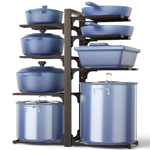 ORDORA Pots and Pans Organizer under Cabinet, 20.8" Height Heavy Duty 120LBS Pots Pans Organizer Rack for Cabinet 8-Tier Adjustable for Big Stockpots, Dutch Oven, Cast-iron Pan, Heavy Cookware, Bronze - size: L-21"H-HeavyDuty-Bronze