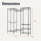 Amazon Basics Closet Organizer, Metal Rack with Shelves and Hanging Rod, 70" W x 18" D x 76" H, Black - size: 70W x18D x 76H inch