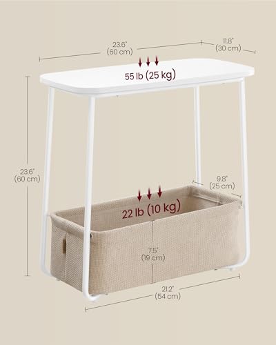 VASAGLE LILEA Collection - Side End Table with Fabric Basket, Modern Nightstand, Rectangular Bedside Table, for Living Room, Bedroom, Matte White and Camel Brown ULET230W10 - color: Matte White + Camel Brown, size: Rectangular + 1 pack