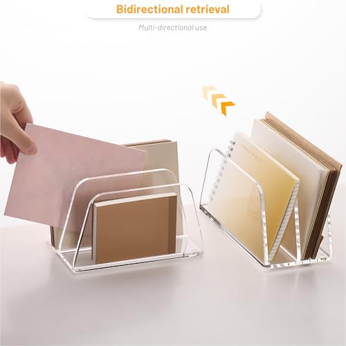 SANRUI Acrylic Mail Organizer for Desk Vertical Letter Holder Clear Bookshelf 2-Slots, Small File Sorter for Bills, Envelopes, Office Supplies, Upright Binder Divider for Home Office School - style: 2 Sections
