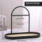Shinpuru Metal Jewelry Organizer Stand & Key Holder Tray with Acrylic Base, Key Stand and Jewelry Tray with 5 Hooks, Perfect Key Bowl, Valet Tray, Ring Holder, Jewelry Dish (Matt Creamy) - color: Matt Creamy