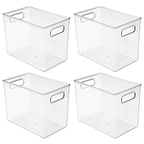 mDesign Plastic Deep Kitchen and Pantry Organizer Storage Bin with Handles for Cabinet, Fridge, Freezer - Food Storage Containers for Snacks, Yogurt Pouches or Fruit, Ligne Collection, 4 Pack, Clear - size: 10 x 6.5 x 8 (Pack of 4)