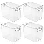mDesign Plastic Deep Kitchen and Pantry Organizer Storage Bin with Handles for Cabinet, Fridge, Freezer - Food Storage Containers for Snacks, Yogurt Pouches or Fruit, Ligne Collection, 4 Pack, Clear - size: 10 x 6.5 x 8 (Pack of 4)