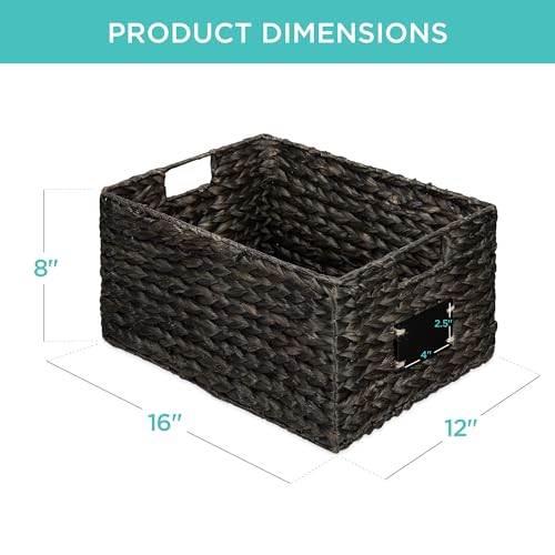 Best Choice Products Pantry Baskets Set of 2 16x12in Water Hyacinth Storage Baskets, Woven Wicker Kitchen Organizers with handles w/Chalkboard Label Chalk Marker - Black - color: Black, size: 12x16x8in