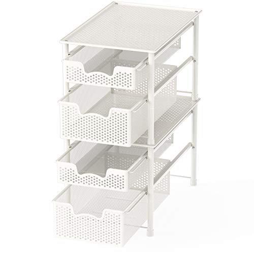 Simple Houseware Stackable 2 Tier Sliding Basket Organizer Drawer, White - color: White, size: 2-Tier