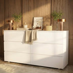FAMAPY 6 Drawer Dresser for Bedroom, Sturdy Wooden Chest of Drawers with Wide TV Stand Surface, Minimalist Handle-Free Design, Double Dresser Cabinet White 59”W x 15.7”D x 32.3”H - color: White-upgraded