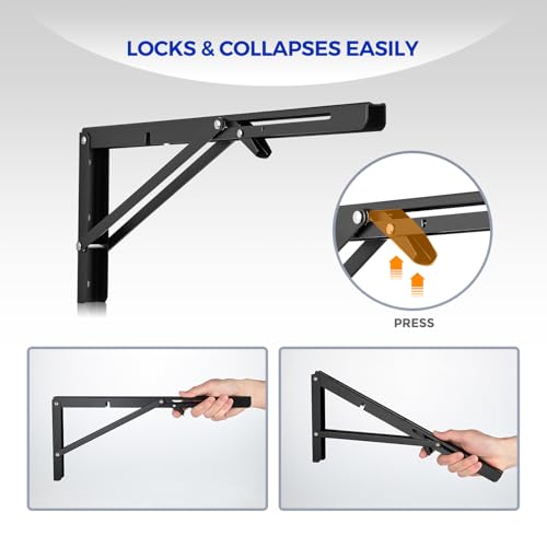 Ravinte 2 Pack 22 Inch Folding Shelf Brackets – Matte Black, Heavy Duty Collapsible Brackets for Tables and Benches – Space-Saving Design - size: 22 Inch
