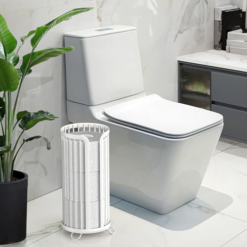 Bunoxea Toilet Paper Holder Stand, Freestanding Toilet Tissue Organizer, Minimalistic Storage Solution, Reserve Mega Rolls,Modern -2PACK White - color: White, size: 2 Pack