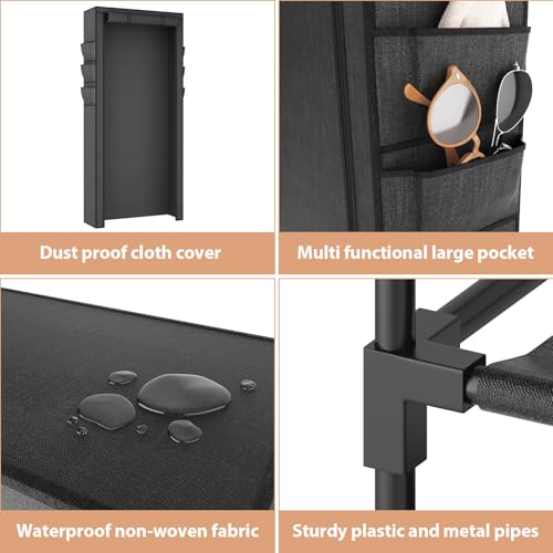 VTRIN Vertical Narrow Shoe Rack Organizer Tall Shoe Rack for Closet Entryway 10 Tier Non-Woven Cover Shoe Shelf Holds 36-41 Pairs Free Standing Shoe Storage Cabinet with Dustproof Cover, Black - color: Black, size: 24.8"W x11.8"D x 68.9"H