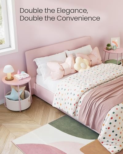 VASAGLE LILEA Collection - Small Round Side End Table, Modern Nightstand with Fabric Basket, for Living Room, Bedroom, Set of 2, Jelly Pink and Cream White ULET225SA01S - color: Jelly Pink + Cream White, size: Round + 2 pack
