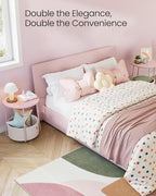 VASAGLE LILEA Collection - Small Round Side End Table, Modern Nightstand with Fabric Basket, for Living Room, Bedroom, Set of 2, Jelly Pink and Cream White ULET225SA01S - color: Jelly Pink + Cream White, size: Round + 2 pack