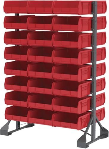 Akro-Mils 30235 AkroBins Plastic Storage Bins, Space-Saving Stackable Bins for Garage, Pantry, Craft Organization, 11" x 11" x 5", Red, 6-Pack - color: Red