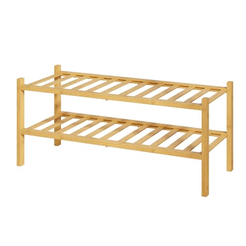 Kitsure Bamboo Wooden Shoe Rack for Closet - Stackable Shoe Organizer with Modular Structure, Space-Saving Shoe Shelf for Entryway, Living Room, Bedroom, 26.8" Wide - 2 Tiers, Natural - color: Nature, size: 26.8"Wide - 2 Tiers