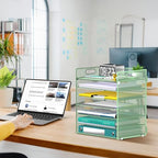 7 Tier Paper Organizer - Mesh Desktop File Holder with Handles for Office School Desk, Black (Mint green) - color: Mint green