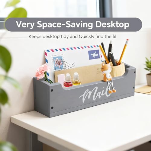 White Wooden Mail Organizer Countertop (Grey + White) - color: Grey + White