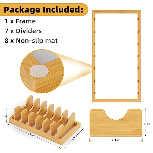 Bamboo Pot Lid Organizer Pot Lid Holder, Pot and Pan Organizer Drawer Organizer for Pot Lids, Pans, Cutting Boards & Baking Sheets, Dinner Plates, Reusable Containers in Cabinet Storage - color: Natural