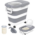 HOYTAMDA 25-35Lbs Rice Container,Collapsible Airtight Food Storage Containers with Wheels,Handle,Rice Storage Container with Small Bin and Scoop,Rice Dispenser for Flour Sugar Cereal Grain Dog Cat - color: Grey/25-35lbs