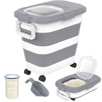 HOYTAMDA 25-35Lbs Rice Container,Collapsible Airtight Food Storage Containers with Wheels,Handle,Rice Storage Container with Small Bin and Scoop,Rice Dispenser for Flour Sugar Cereal Grain Dog Cat - color: Grey/25-35lbs