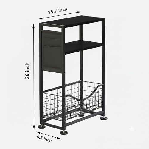 Skinny Side Table with Storage, 3 Tier Slim Side Tables for Small Spaces, Skinny End Table Narrow Bedside Table Narrow Side Table for Living Room, Bedroom - color: Black