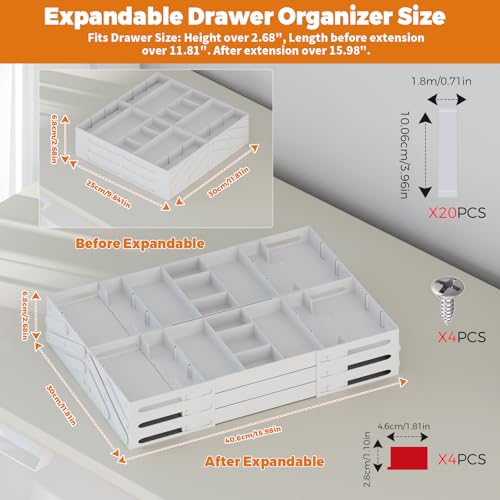 3 Tier Drawer Organizer - Expandable Junk Drawer Organizer Smart Office Supply Organizer, Folding Kitchen Tool Storage Multi Level Desk Organizer for Makeup, Jewelry Storage(2 Row 3 Tier, White) - color: White, size: 2 Row 3 Tier